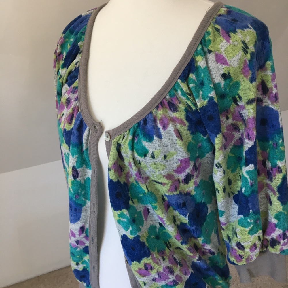 Watercolored 3/4 Sleeve Full Buttoned Cardigan - Picture 6 of 8